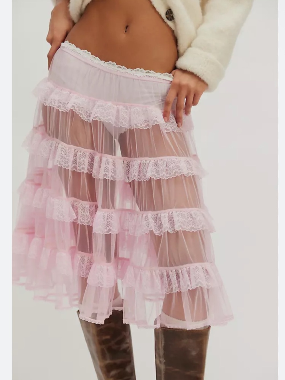 Free People More For Me Lace Mini Slip Skirt in Corsage Light Pink size XS NEW